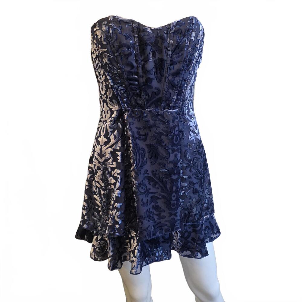 Majorelle Martha Mini Dress velvet floral blue strapless size small MSRP $188